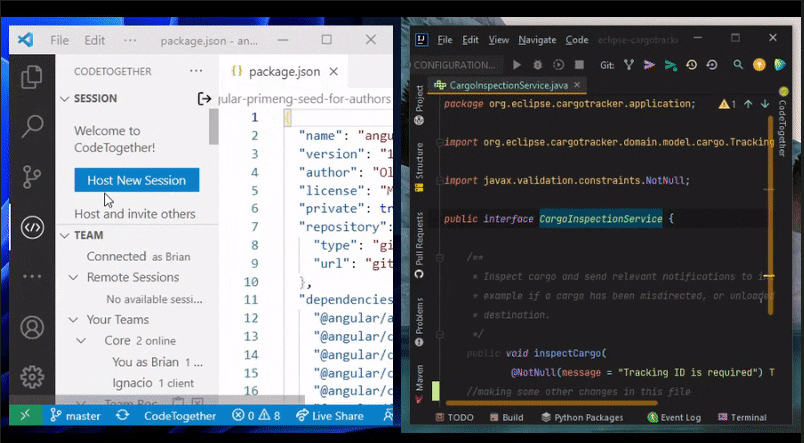 A photo of the session feature of CodeTogether.