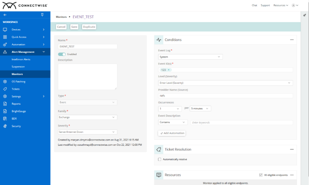 Connectwise dashboard sample