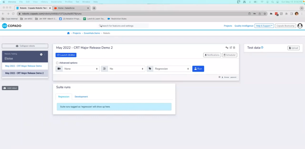 Copado's testing dashboard