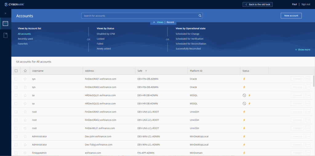 Cyber Ark's version 10 interface