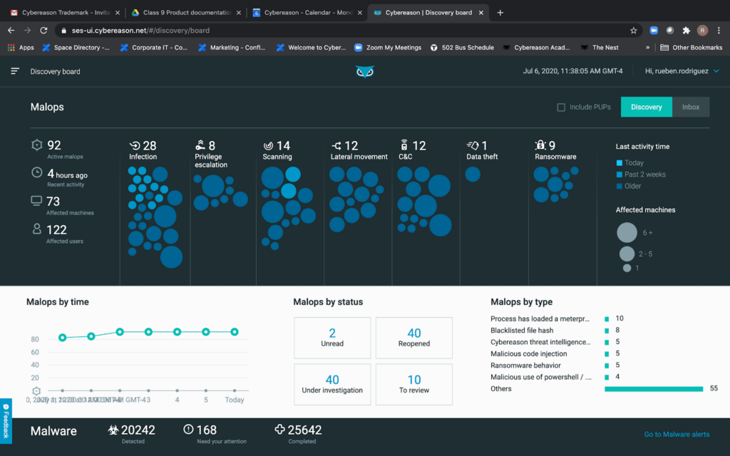 Cybereason EDR Tool Discovery dashboard