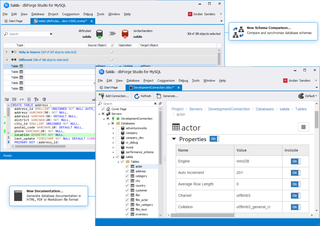 A photo of the dbForge studio interface when designing databases.