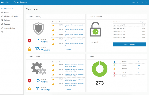 Dell PowerProtect file recovery software dashboard