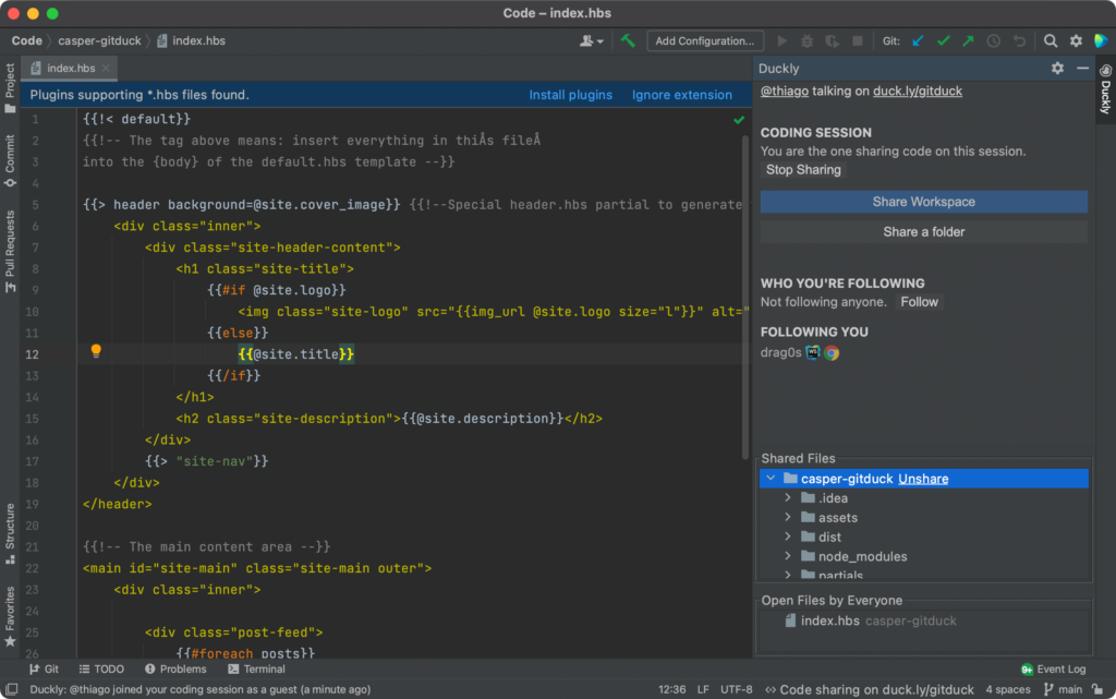 A photo focused on a coding session done in the tool Duckly.