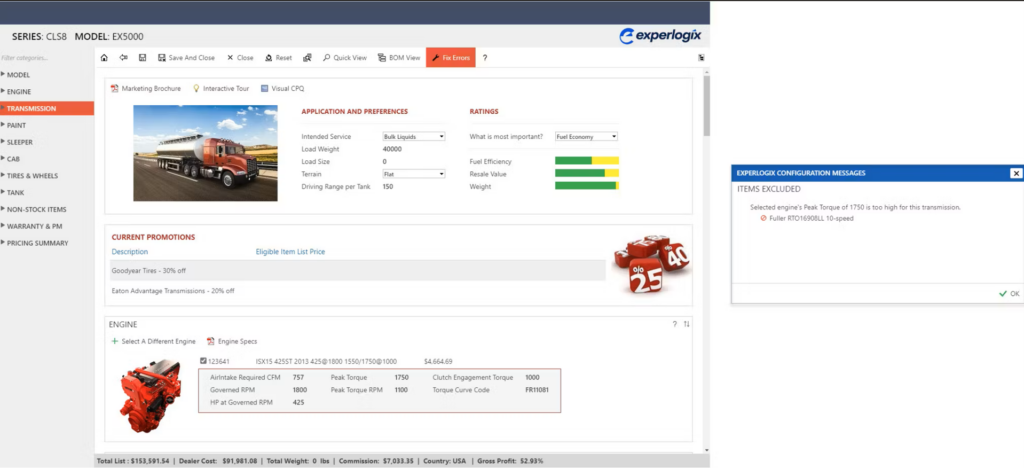 Experlogix CPQ SCM tool interface