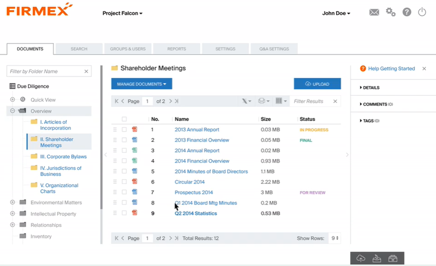 Firmex documents dashboard