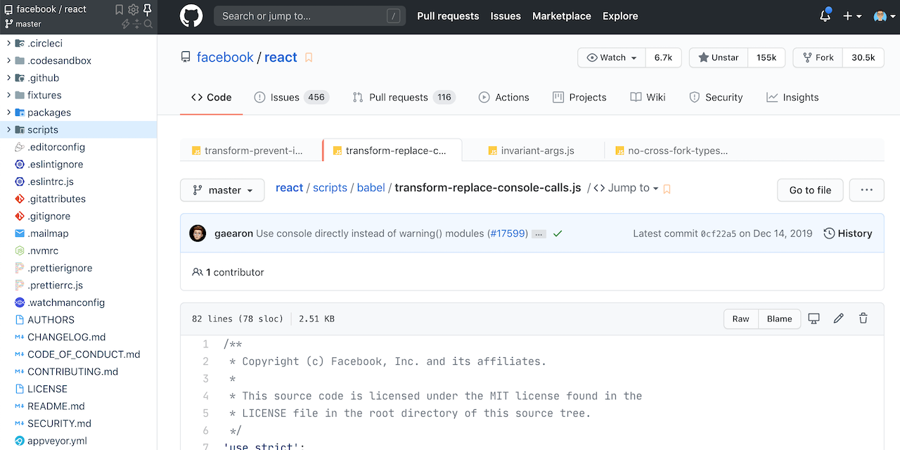A code repository on code review tool GitHub