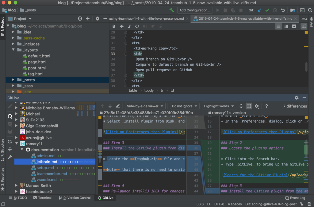 A photo of the interface of the tool GitLive, highlighting its collaborative feature.