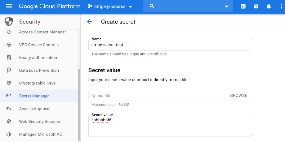Google Cloud Secret Manager tool sample screenshot