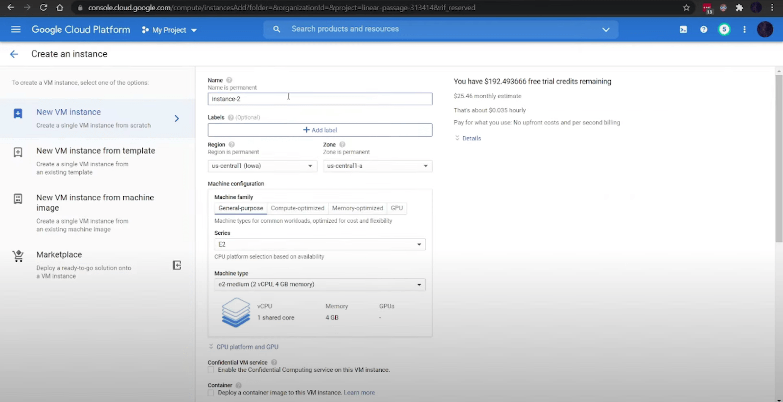 Google Compute Engine screenshot