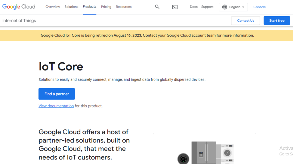 Google Cloud IoT Core's website