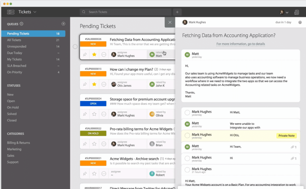 HappyFox's pending tickets dashboard