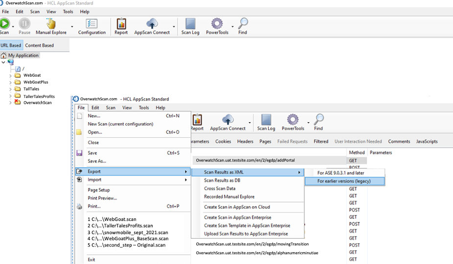 XML scan feature of HCL AppScan software composition analysis tool