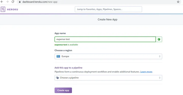 How to create a new app with Heroku cloud PaaS