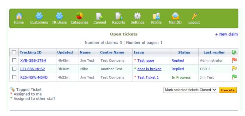 Central dashboard of Hesk service desk software