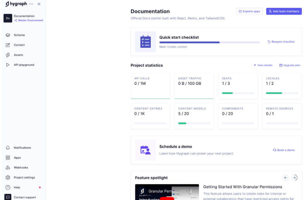 Hygraph data catalog tool dashboard