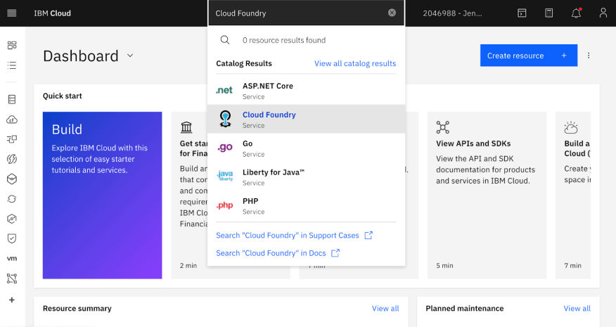 IBM Cloud Foundry demo screenshot