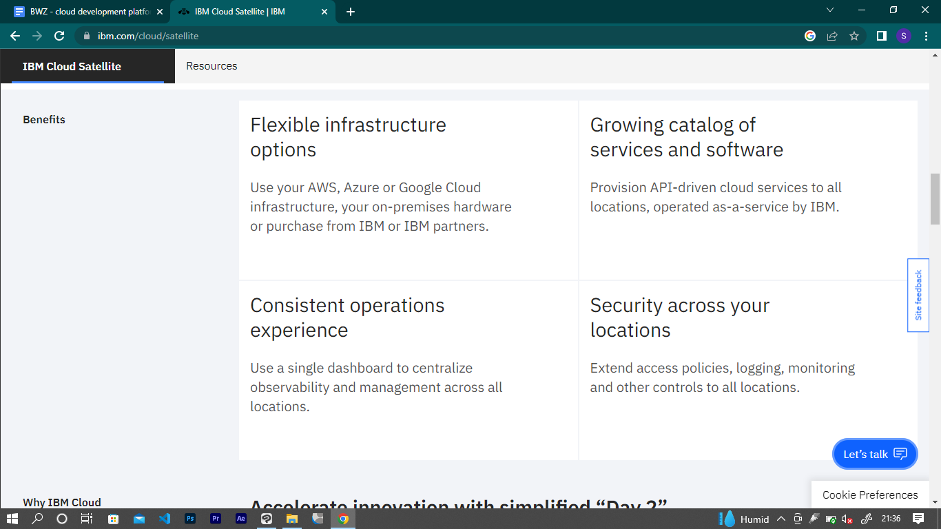 A screenshot of the list of benefits available on IBM Cloud