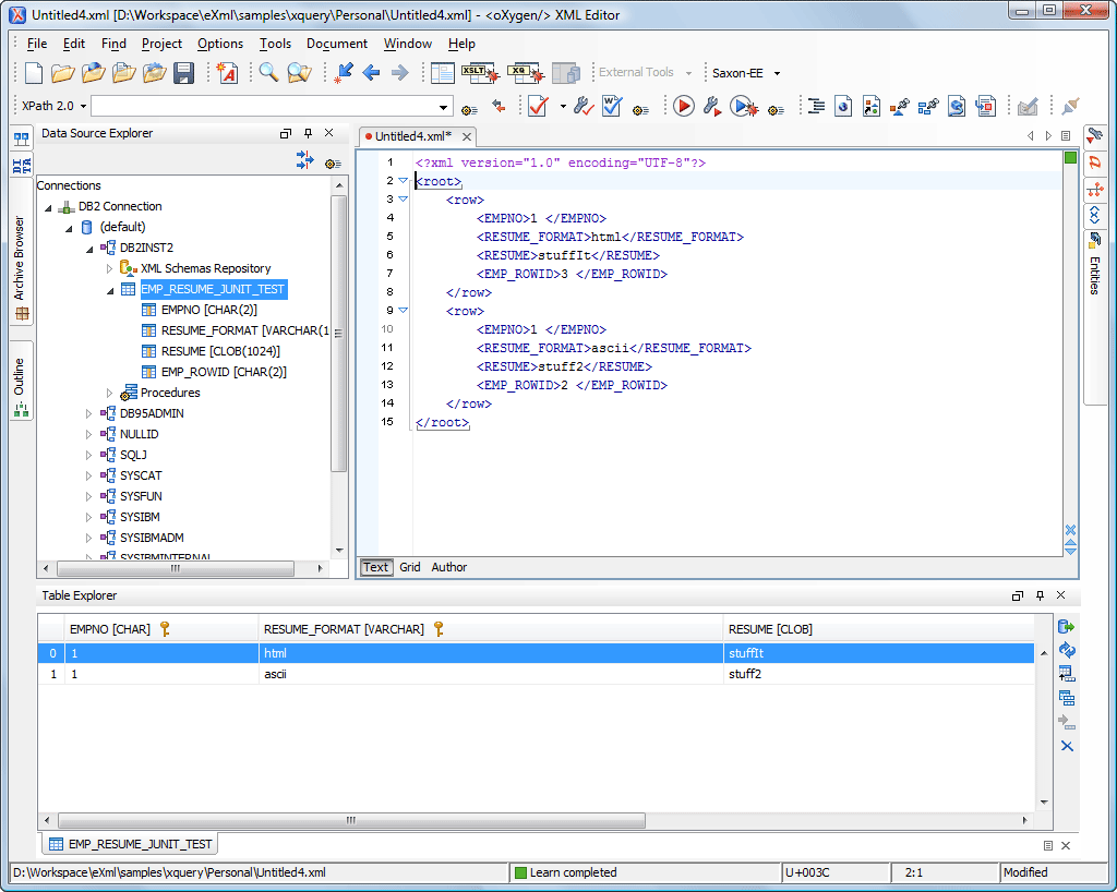 A photo for the data source explorer feature of IBM Db2 Express-C.