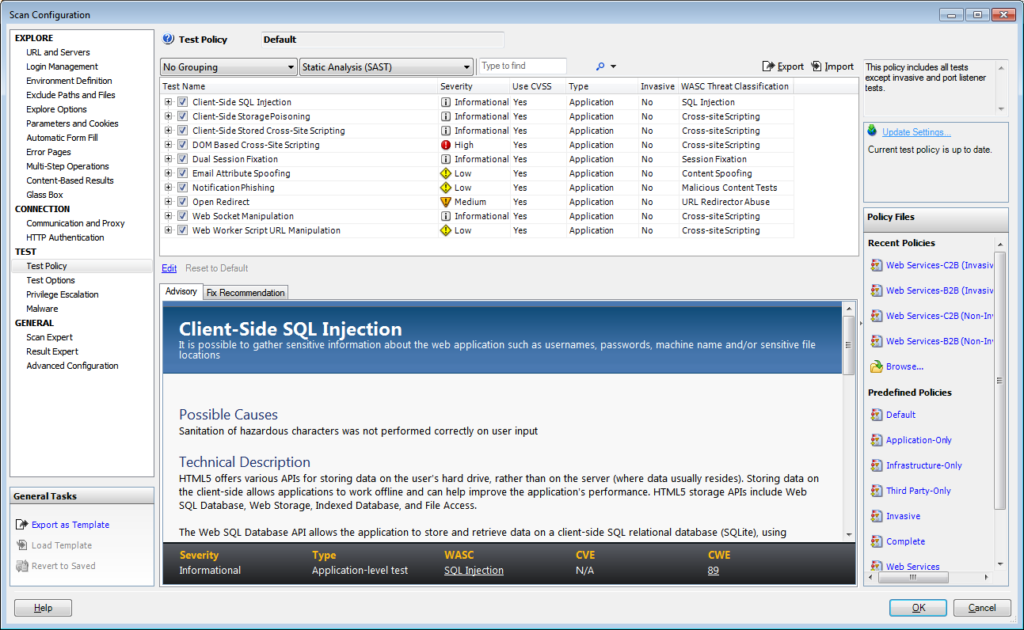 A photo of the main interface of the tool IBM Security AppScan.