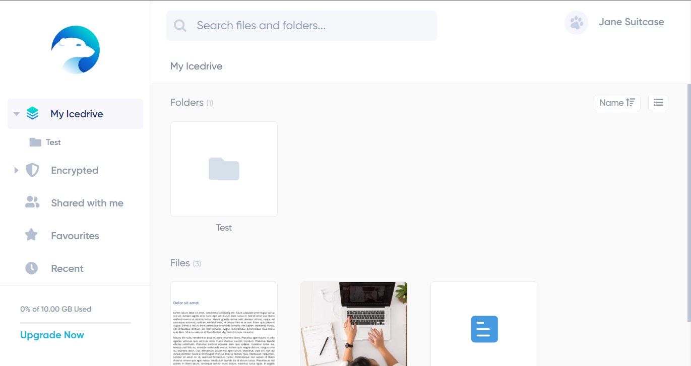 Files and folders in IceDrive