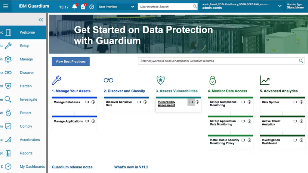 IBM Security Guardium's dashboard screenshot.
