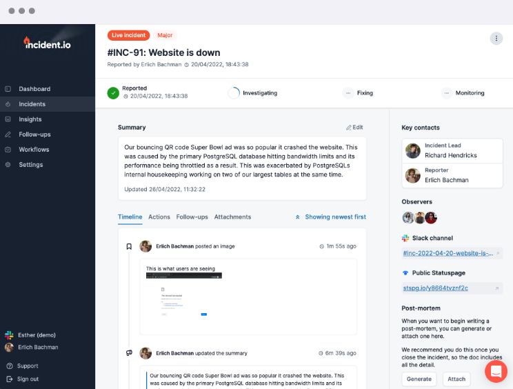 incident.io incidents overview