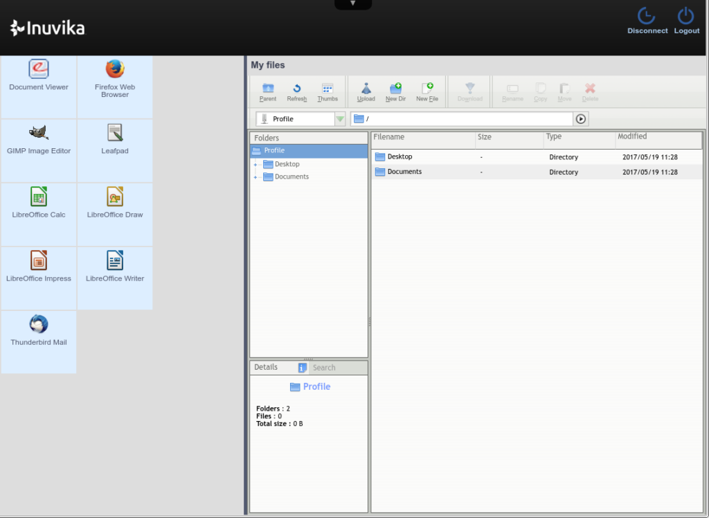 Inuvika OVD Enterprise storage virtualization interface