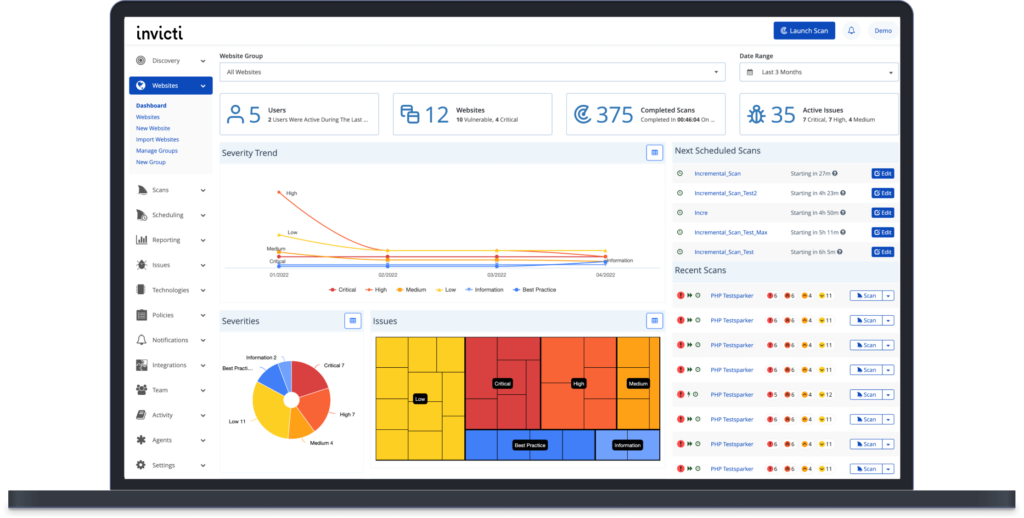 Invicti's dashboard view