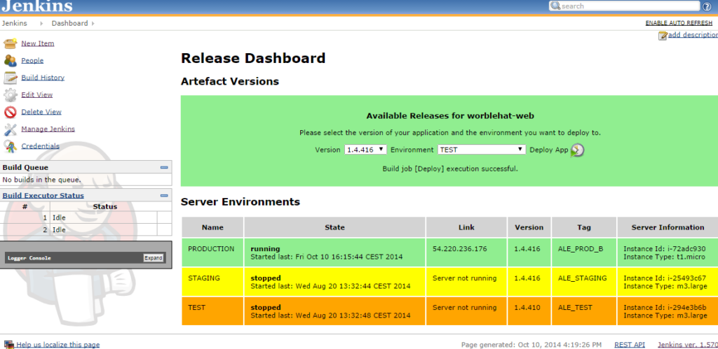 Jenkins dashboard for deployment
