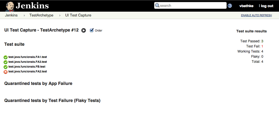 UI test run using Java scripts in Jenkins screenshot