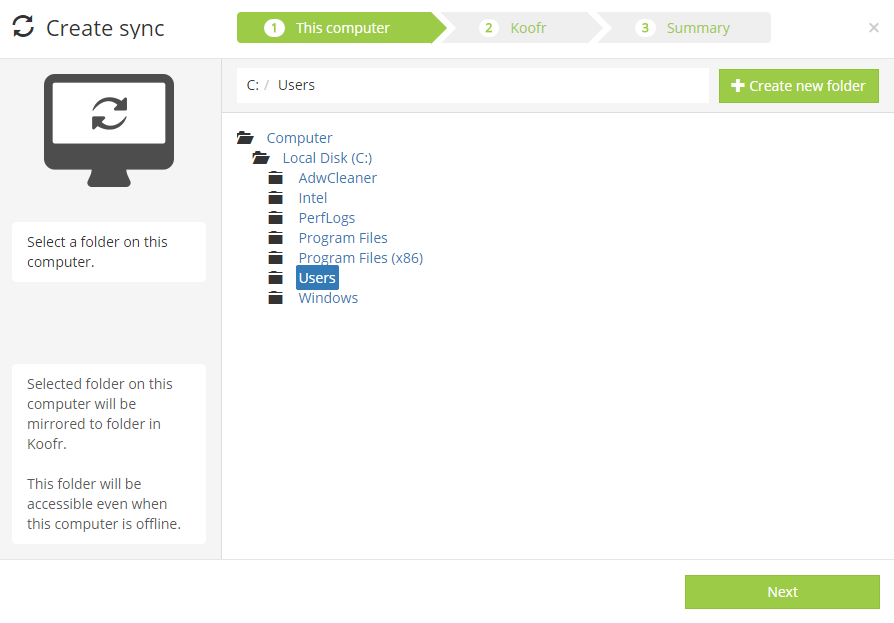 Using Koofr to sync desktop files and folders to the cloud
