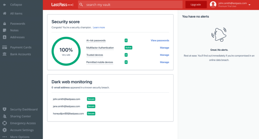 LastPass security score overview