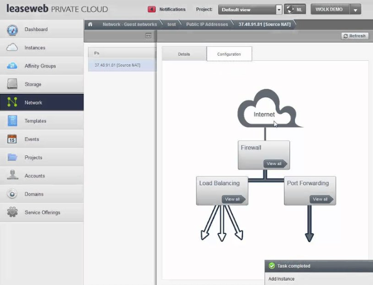 Leaseweb private cloud infrastructure screenshot