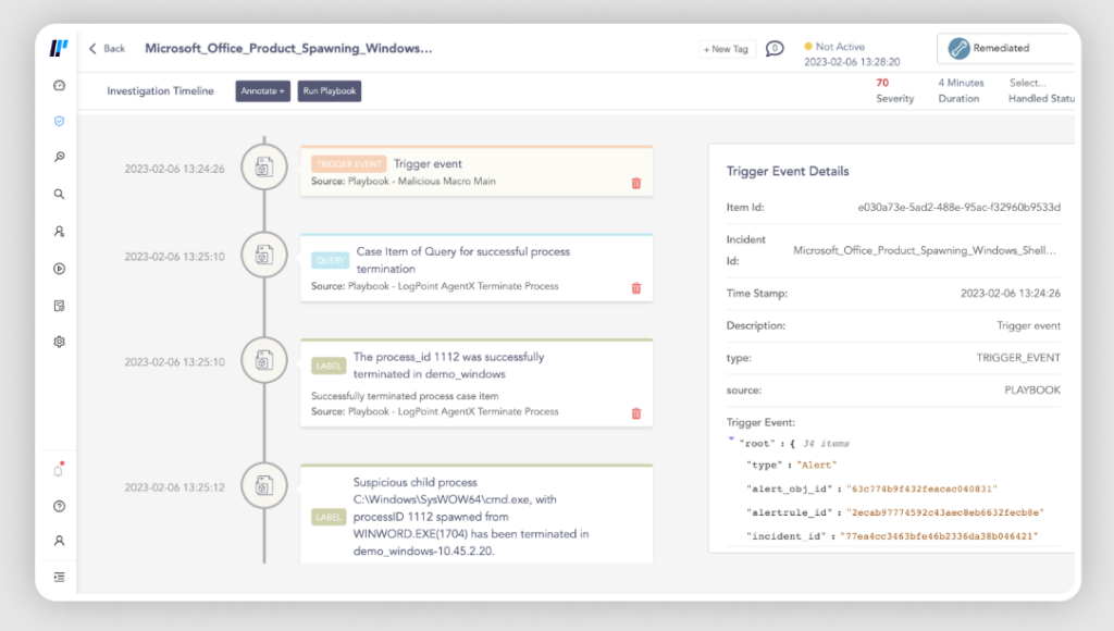 Logpoint investigation timeline dashboard
