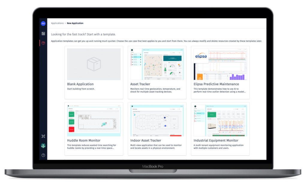 New application creation showcasing its templates for Losant IoT Platform in desktop view