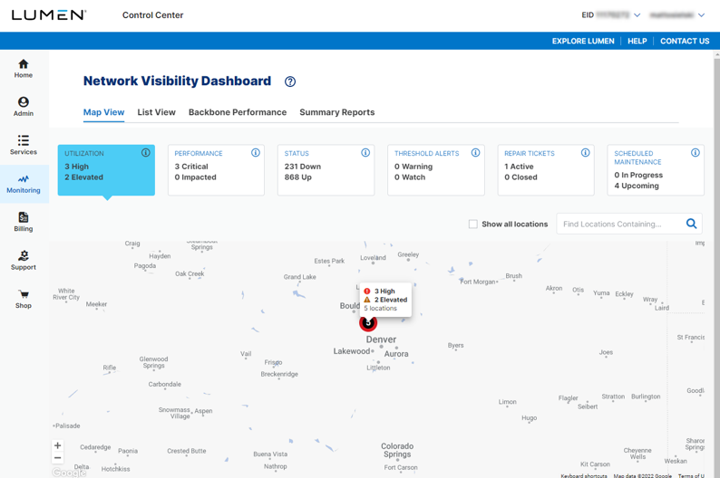 Lumen network visibility dashboard