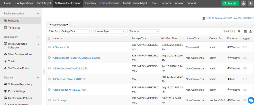 ManageEngine Endpoint Central software deployment tool sample