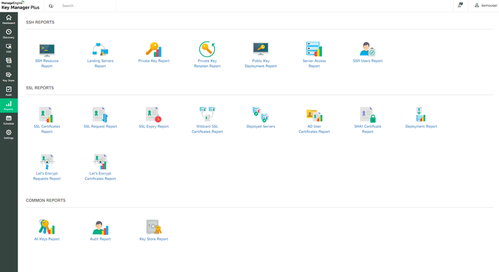 ManageEngine Key Manager Plus instant report overview