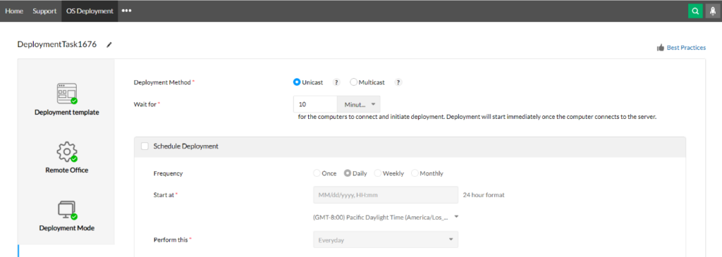 ManageEngine deployment task feature