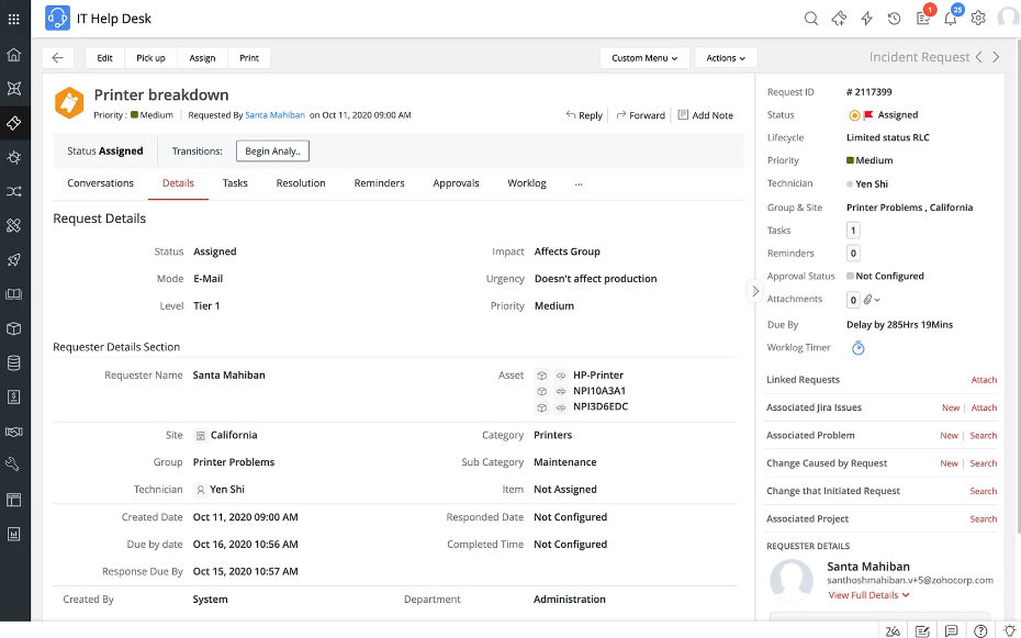ManageEngine ServiceDesk Plus incident request board