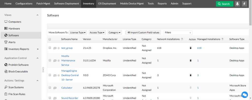 ManageEngine ServiceDesk Plus license management software interface