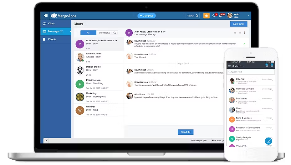 A screenshot of the messaging platform for MangoApps.