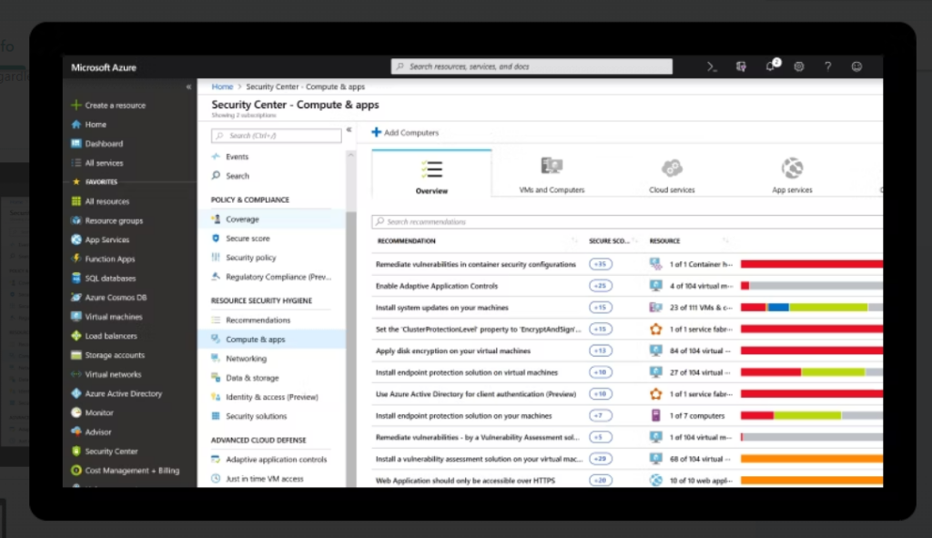 Microsoft Azure data catalog tool compute & apps view