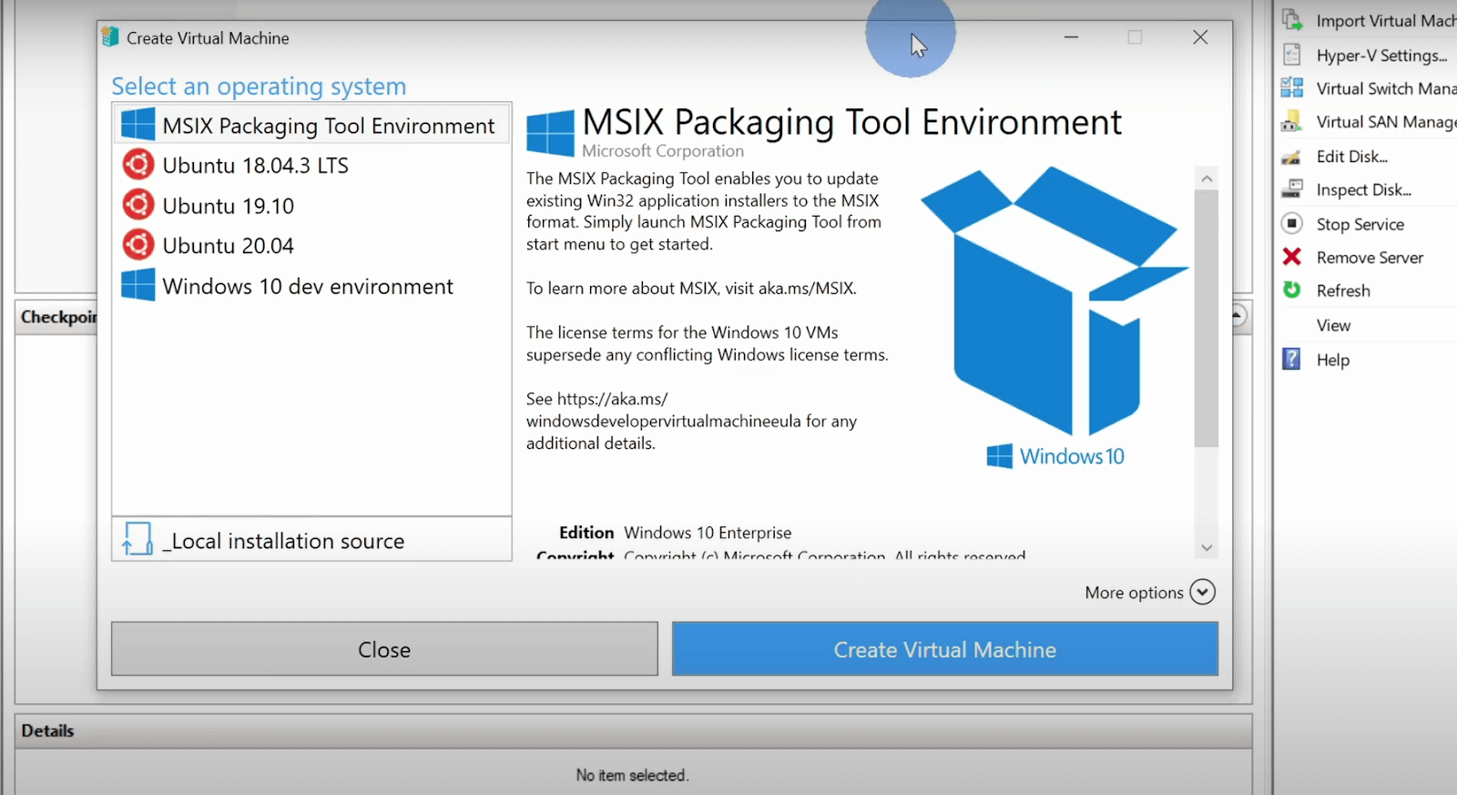 Microsoft Hyper-V screenshot
