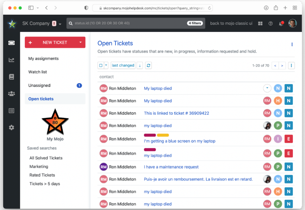 Mojo Helpdesk Service Desk Software open tickets feature
