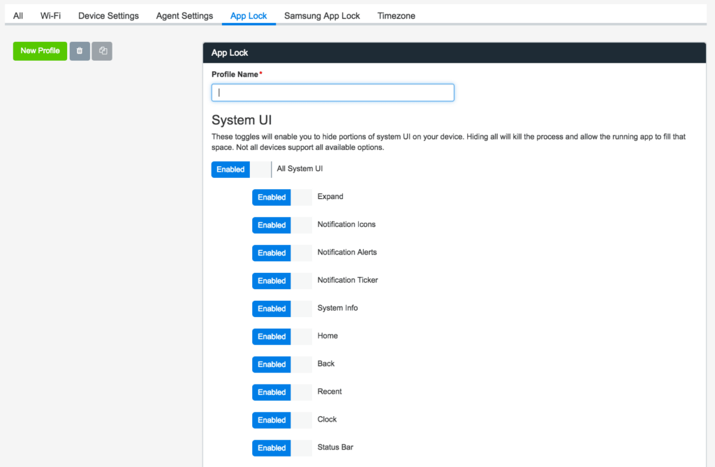 Moki's dashboard for application lock