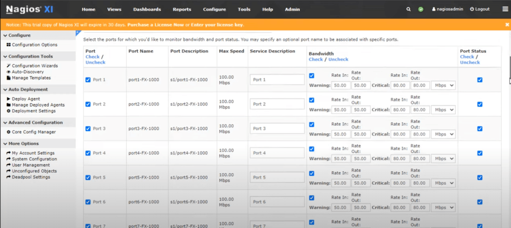 Where to monitor bandwidth and port status in Nagios