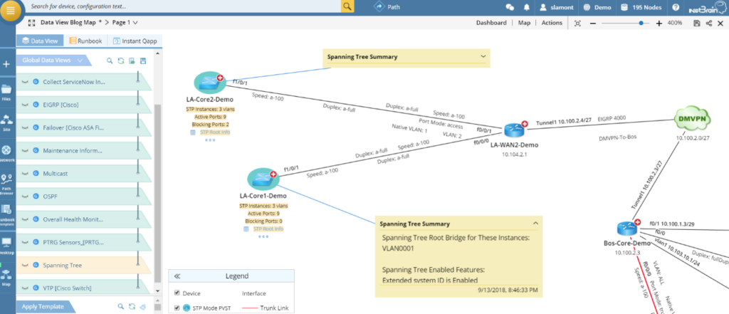 Overview of the data view map in NetBrain network design software