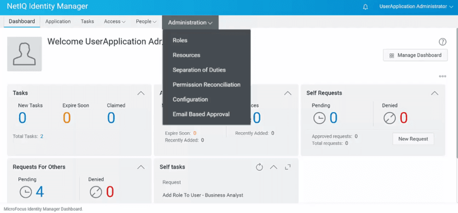 NetIQ Identity Manager dashboard sample